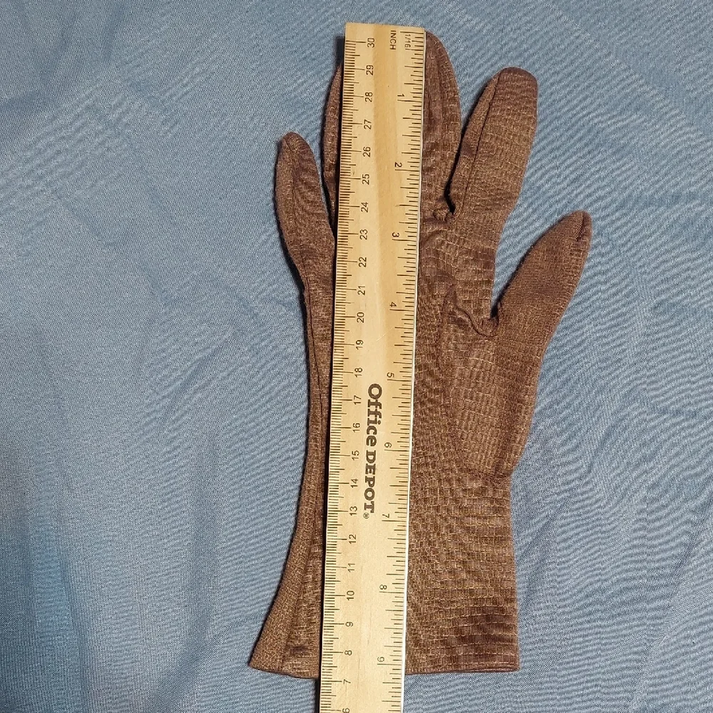 Vintage 50s 60s Brown Stretch Nylon Rayon Blend Gloves Size S 6.5 Day Formal